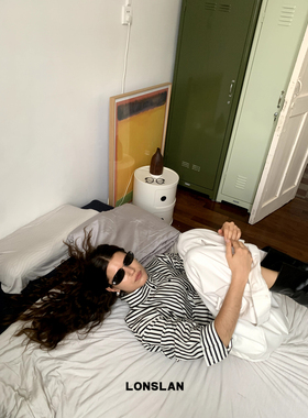 LONSLAN 2024AW NEW 立领系扣黑白条纹衬衫