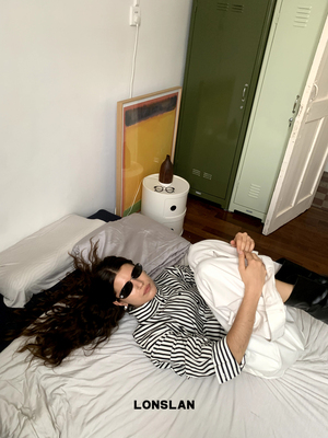 LONSLAN 2024AW NEW 立领系扣黑白条纹衬衫