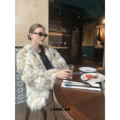 LONSLAN24WINTER 11/30 20:00NEW小众拼色圆领皮草毛毛外套