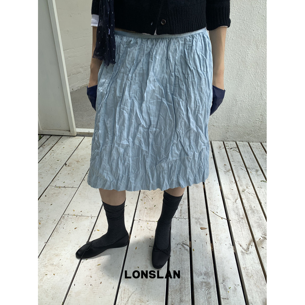LONSLAN 26AW 秋冬新款金属丝褶皱半裙图片