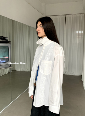 LONSLAN 2023秋季新款百搭韩版设计感小众蕾丝花边衬衫上衣外套女