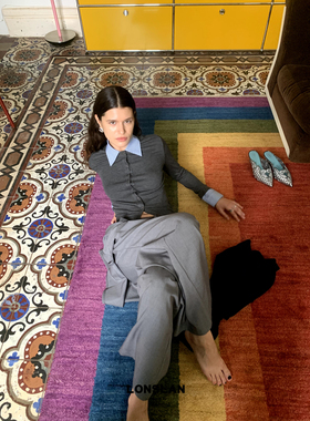 LONSLAN 2024AW NEW条纹衬衫领口袖口拼接开衫