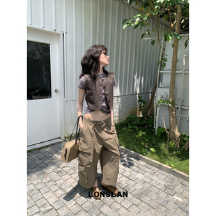 LONSLAN 26SUMMER镂空金属腰带口袋工装九分裤