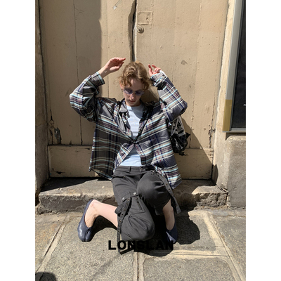 LONSLAN 2025 SUMMER 棉麻透气长袖防晒格子衬衫