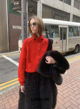 LONSLAN24WINTER 11/30 20:00NEW新年圣诞口袋立领红色毛衣