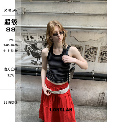 LONSLAN25SUMMER 个性舒适简约条纹挂脖背心