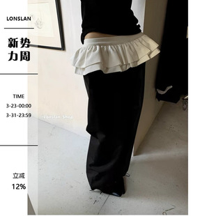 抽绳缩口蕾丝边休闲裤 拖地长裤 2024春夏新设计感百搭修身 LONSLAN