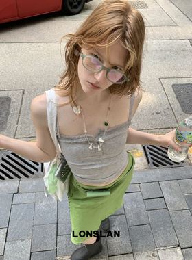 LONSLAN25SUMMER 吊带薄款纽扣蕾丝边系扣背心