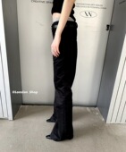 休闲裤 LONSLAN 女 黑色拖地裤 子长裤 2023秋冬新款 超高腰人气长款