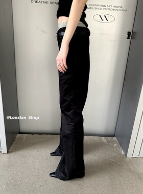 LONSLAN 2023秋冬新款超高腰人气长款黑色拖地裤子长裤休闲裤女