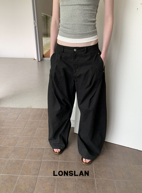 LONSLAN25SUMMER  洗水做旧茧型工装插袋阔腿裤