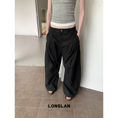 LONSLAN25SUMMER  洗水做旧茧型工装插袋阔腿裤