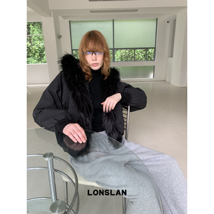 00NEW LONSLAN 11.10 连帽黑色毛毛防水夹克棉服外套 25AW