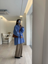 Lonslan自制大件宽松特别蓝色衬衫 中长款 女百搭大版 衬衣bf慵懒风