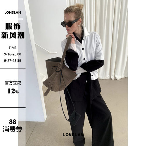 LONSLAN  2024秋季新款简约polo短袖系扣翻领针织衫