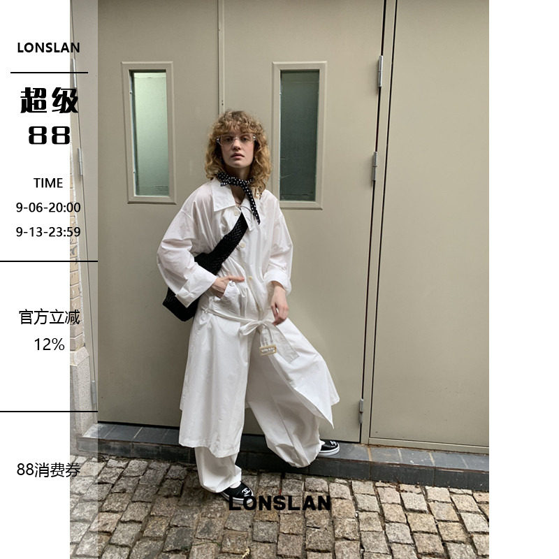 LONSLAN 2026春夏新品薄款长款衬衫翻领腰带风衣外套图片