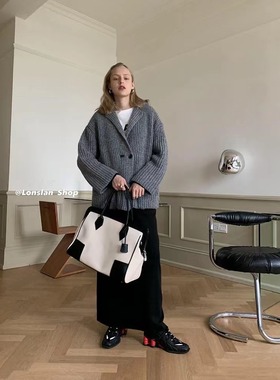 LONSLAN 2022 AW 9/19 20:00NEW慵懒法式女孩双排扣灰色开衫