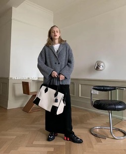 LONSLAN 女孩双排扣灰色开衫 00NEW慵懒法式 2022