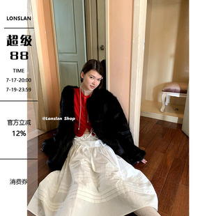 LONSLAN 2024秋冬新品宽松百搭黑色气质款长毛外套皮草上衣女