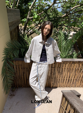 LONSLAN 2025秋季新款 燕麦灰白色牛仔外套+牛仔裤套装