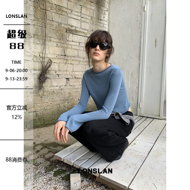 LONSLAN 26AW 秋冬新款短款卷边喇叭袖显瘦针织衫图片