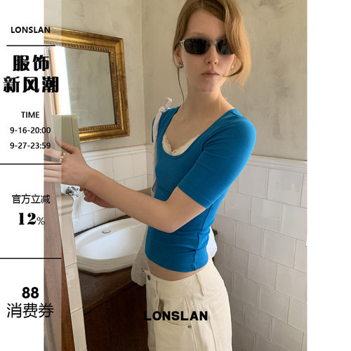 LONSLAN 2026SUMMER 夏季方领中袖显瘦针织修身T