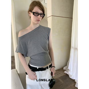 LONSLAN 2026SUMMER 夏季斜肩收腰不规则设计短袖T