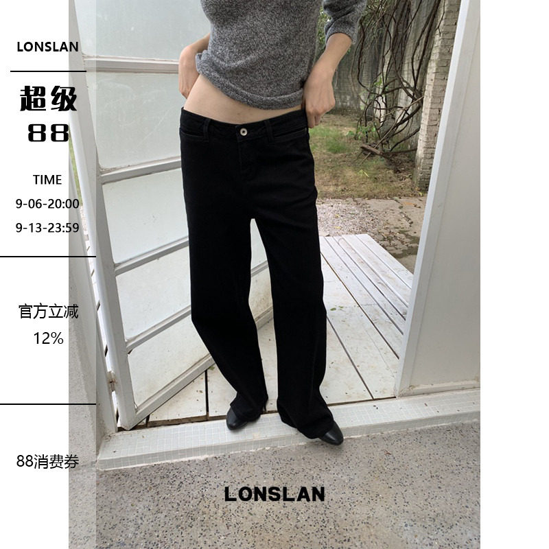 LONSLAN 26AW 秋冬新款黑色立挺隐形插袋直筒黑色牛仔裤图片