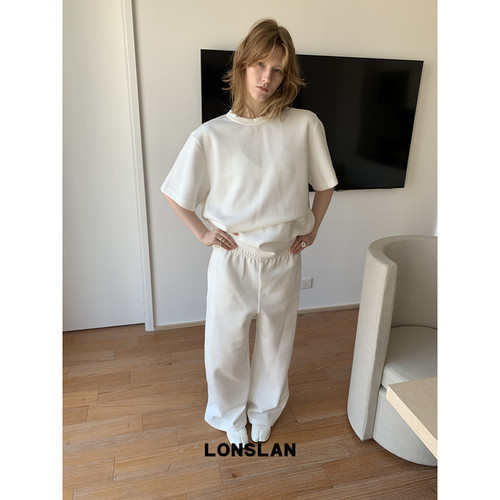 LONSLAN25SUMMER 空气棉短袖卫衣+阔腿裤简约套装