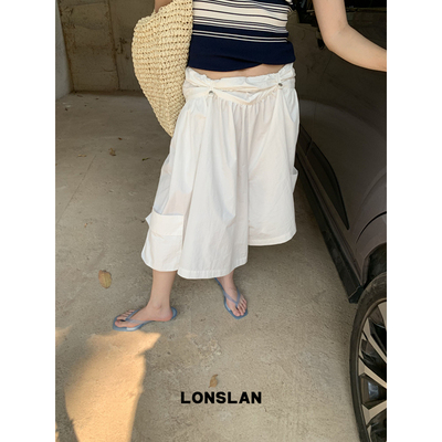 LONSLAN 2026SUMMER春夏新款 腰头卷边口袋不规则工装裙裤