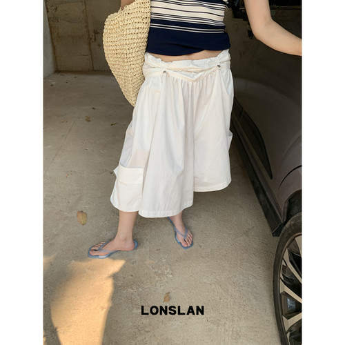 LONSLAN 2026SUMMER春夏新款 腰头卷边口袋不规则工装裙裤
