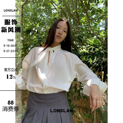 LONSLAN 2025秋季新款 领子绑带蝴蝶结衬衫