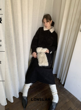 LONSLAN 24WINTER 12/9 20:00NEW羊绒口袋毛领外套+半裙套装