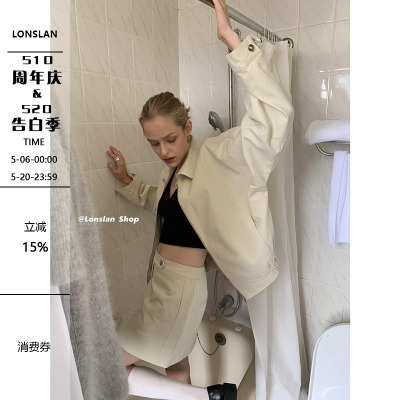 LONSLAN工装拉链短裙套装