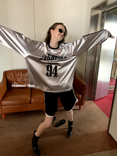 字母印花亮面长袖 慵懒风宽松垂感美式 上衣T 2024春夏新款 LONSLAN