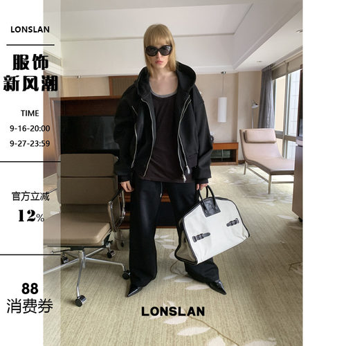 LONSLAN 2025秋季新款 双层连帽卫衣+抽绳运动裤套装