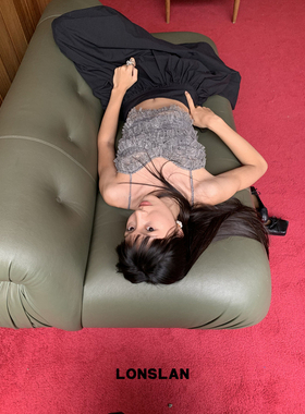 LOSLAN 25SS春夏新款 复古浅灰色雪纺小碎花蕾丝背心