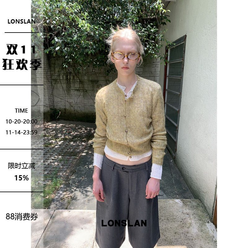 LONSLAN 2025秋季新款 短款麻花针织毛衣开衫