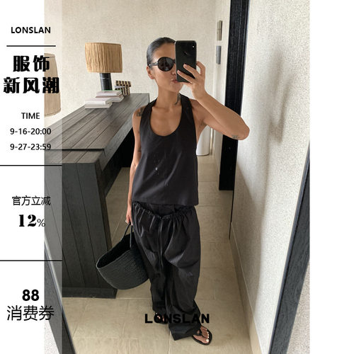 LONSLAN 2026夏季新款挂脖西装背心+抽绳设计阔腿休闲裤套装
