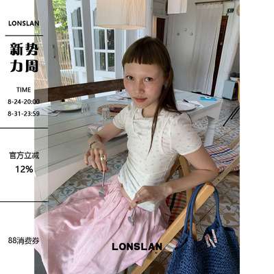 LONSLAN 2026SUMMER春夏新款 碎花蝴蝶结蕾丝边短袖+背心两件套