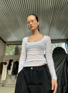 LOSLAN 25SS 简约显瘦薄款防晒大U领长袖T