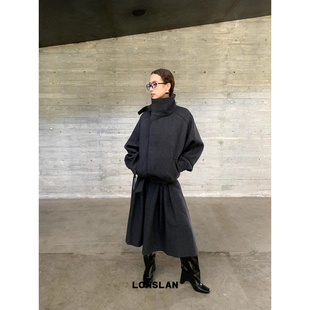 00NEW翻领系扣腰带呢子外套 半裙 斜扣西装 LONSLAN24AW9 裤
