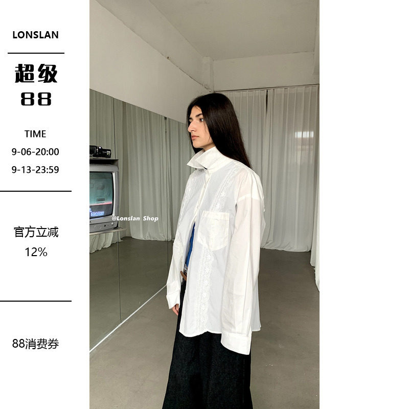 Lonslan蕾丝花边衬衫上衣图片