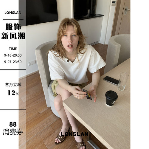 LONSLAN25SUMMER 简约v领纯棉基础宽松短袖T