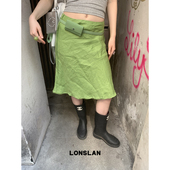 LONSLAN25SUMMER 亮色吸晴度假纹理棉麻缝边半裙