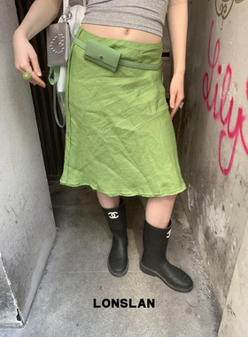 LONSLAN25SUMMER 亮色吸晴度假纹理棉麻缝边半裙