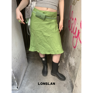 LONSLAN25SUMMER 亮色吸晴度假纹理棉麻缝边半裙