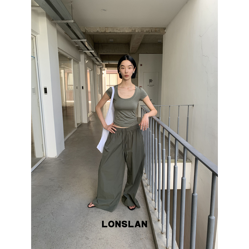 LONSLAN 25SUMMER 修身短袖T+抽绳阔腿裤套装