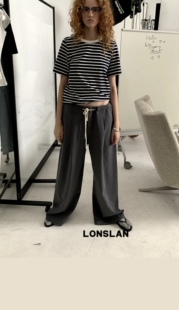 垂感阔腿拖地裤 LONSLAN 2024春夏新款 慵懒风休闲百搭绑带西装 长裤