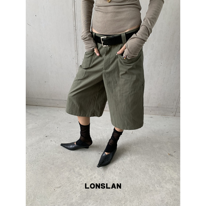 LOSLAN 25SS春夏新款 休闲前插口袋工装阔腿中裤,女装/女士精品,休闲裤,淘宝优惠券,粉丝福利购,淘宝优惠卷